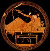 -490  Douris  Dessin central d-une Coupe Attique a Figures Rouges -  28 cm  Florence - Musee Archeologique